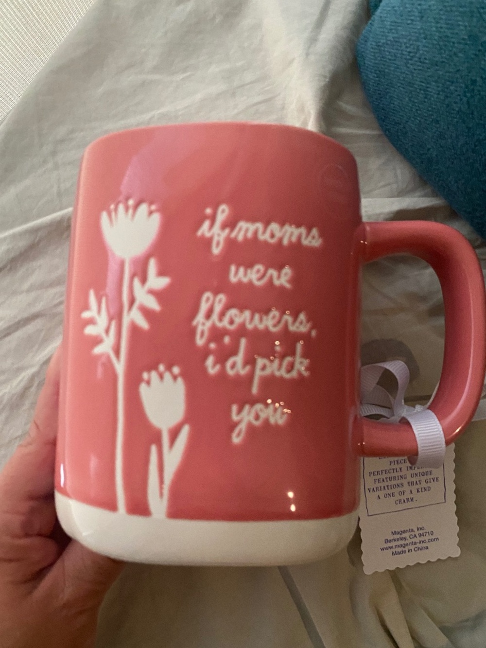 NWT Rae Dunn "If Moms Were Flowers, I'd Pick You" Pink Floral Ceramic Coffee Mug